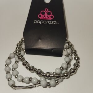 Paparazzi Silver and White Beaded Bracelet